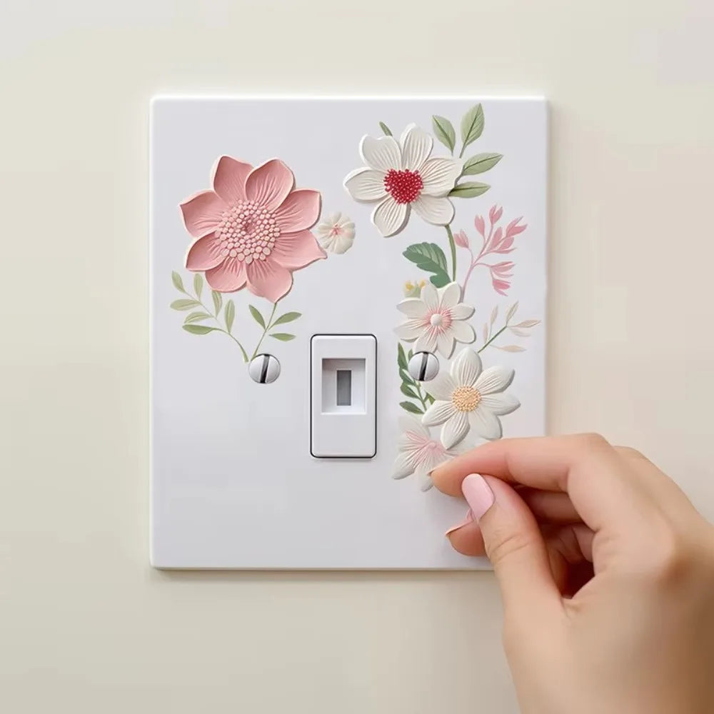 Beautiful Flowers Switch Wall Sticker PVC DIY Waterproof Removable