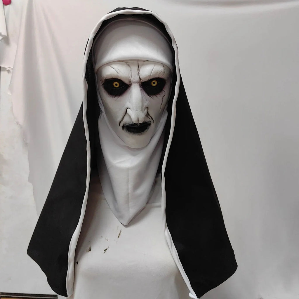 Scary Nun Full Face Latex Halloween Mask with Fiber Wig