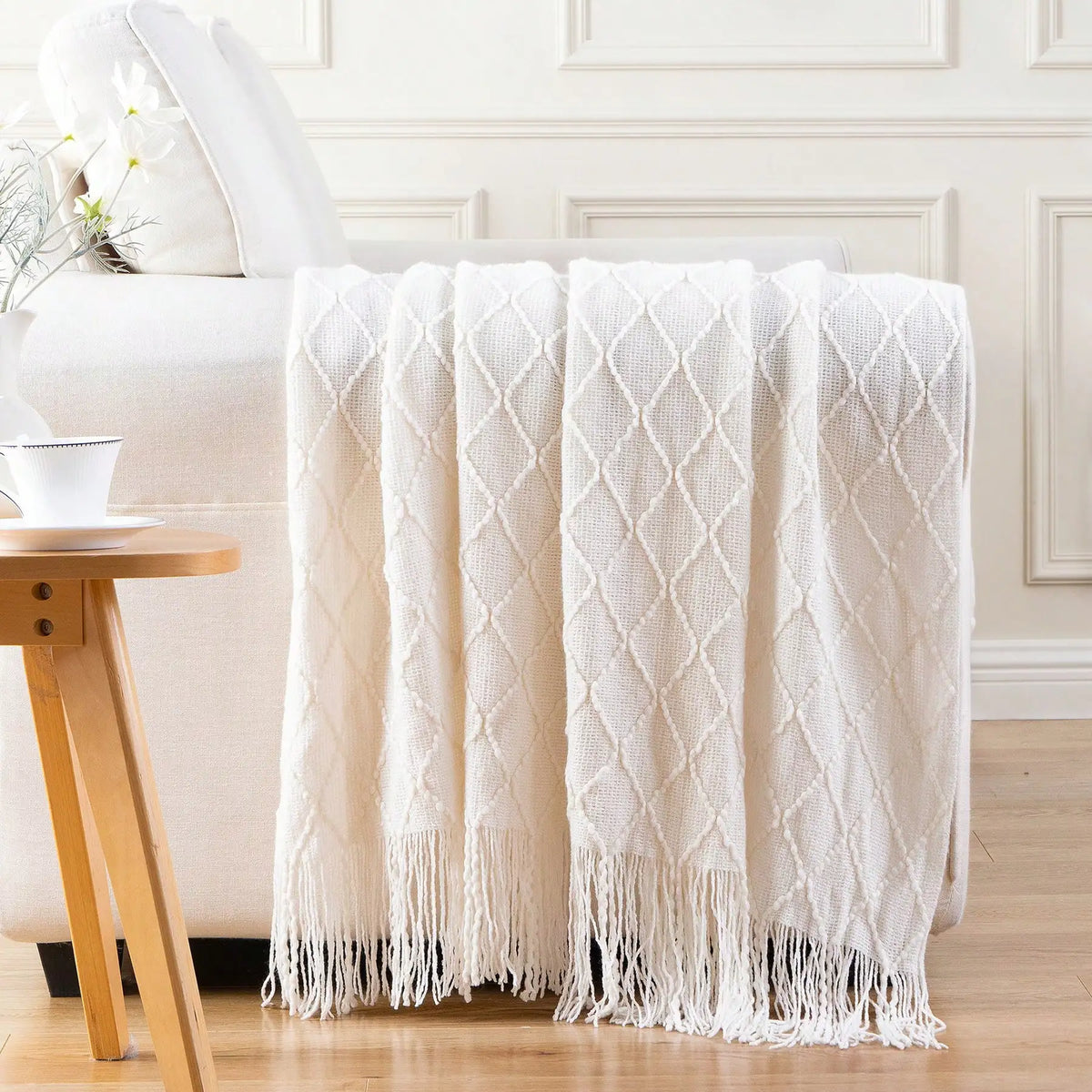 Battilo Plaid Knitted Throw Blanket | Soft Green Sofa Throw