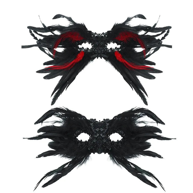Gothic Halloween Feather Half-face Mask Performance Ball Eye Sequins