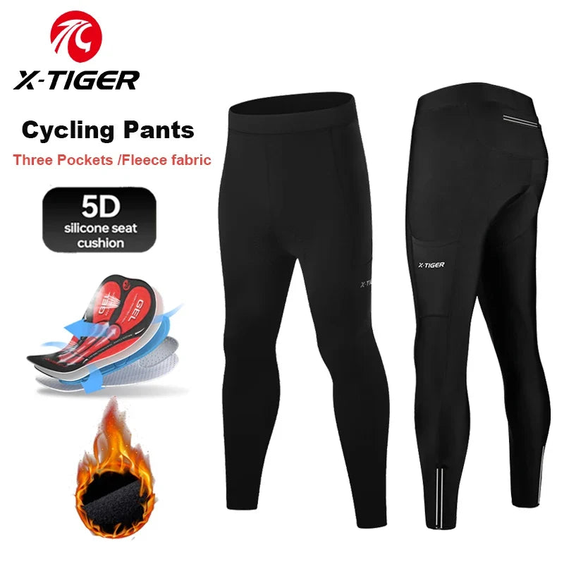 X-TIGER Men's Winter Cycling Tights – 5D Gel Padded Bike Pants