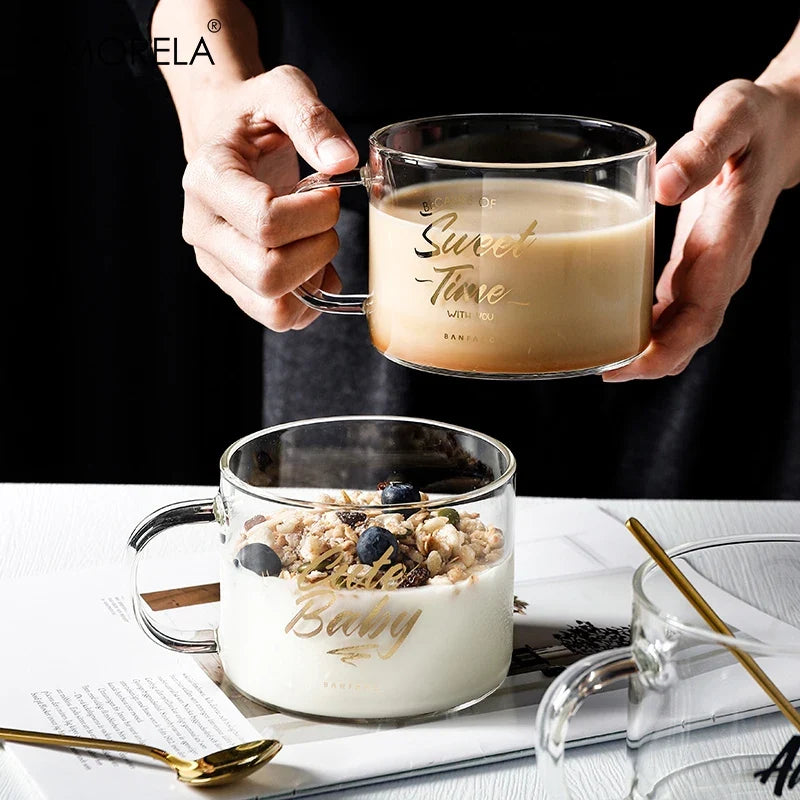 KEMORELA 500ml Creative Letter Glass Mug with Handle
