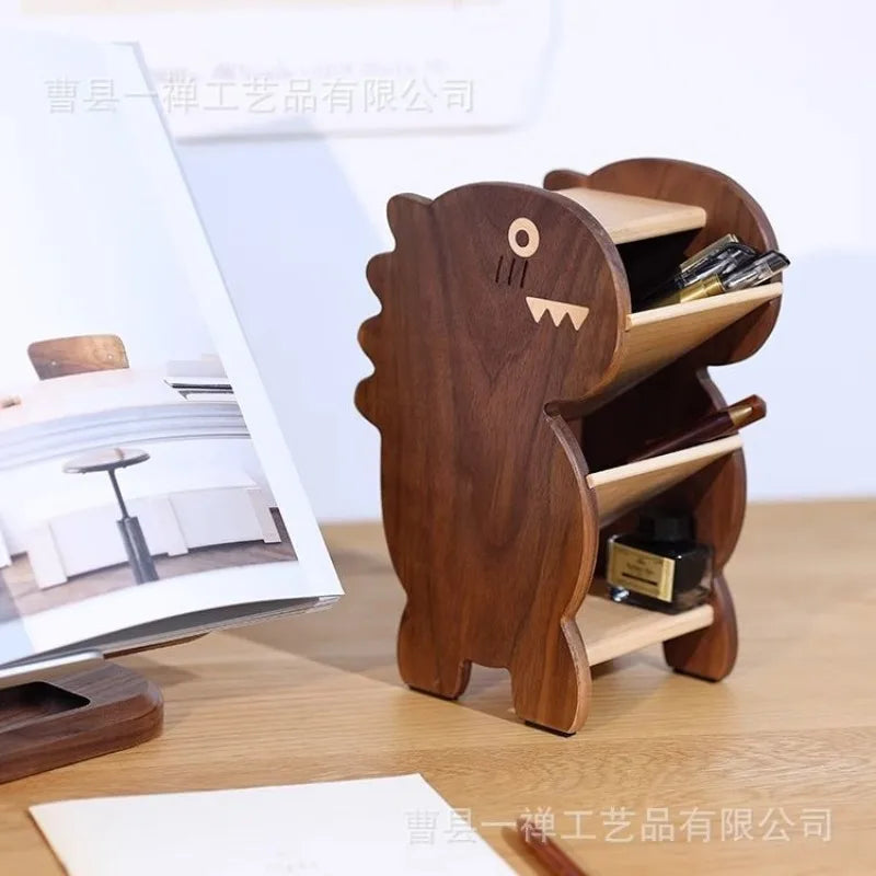 Dinosaur Pen Holder Black Walnut Solid Wood Cute Cartoon Creative