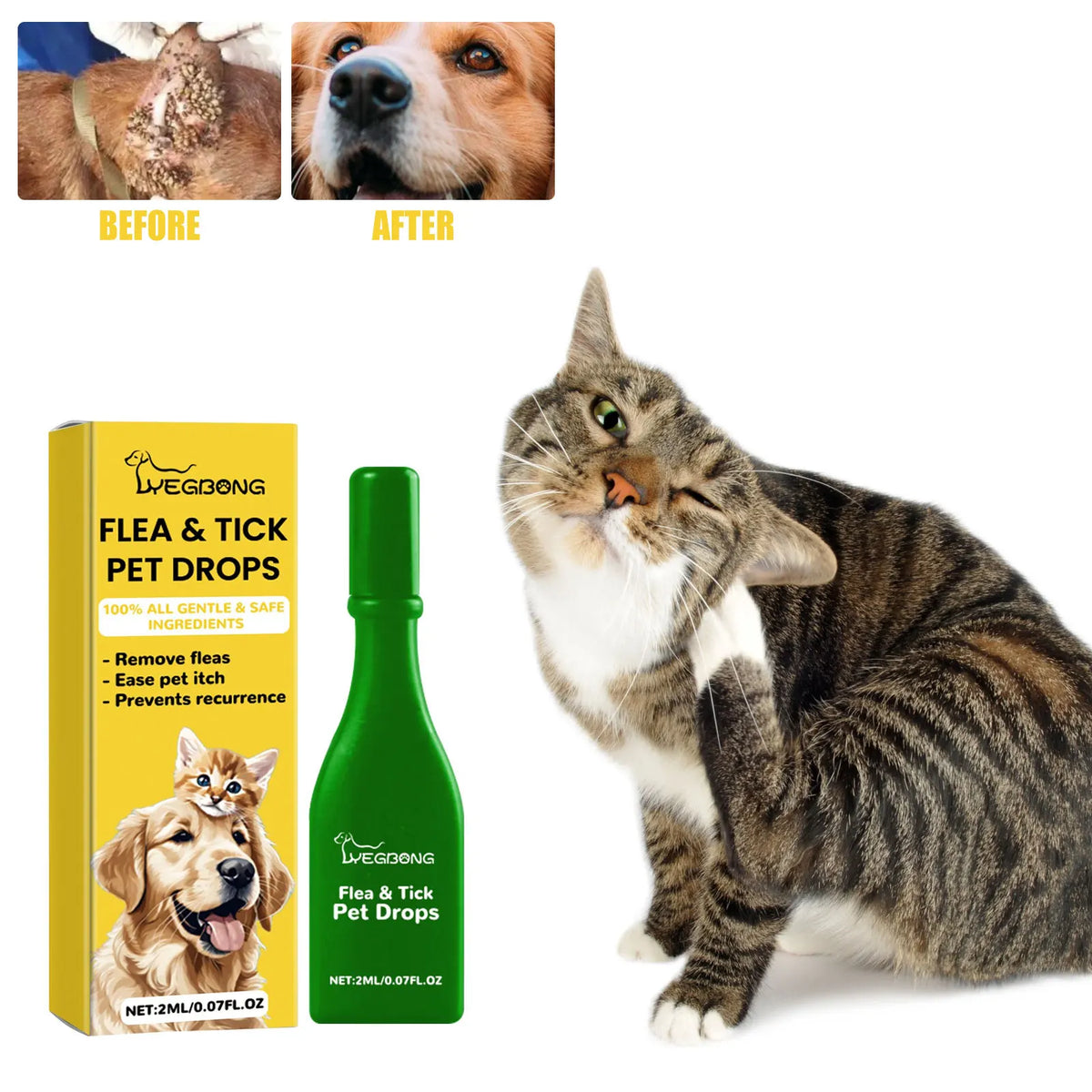 YEGBONG Cat Flea & Tick Drops – Fast-Acting Insect Repellent