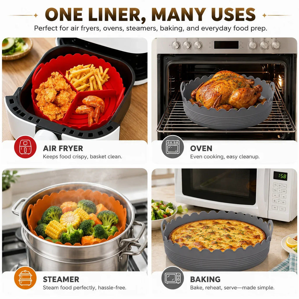 Silicone Air Fryer Liner – 3-Compartment Divider & Grease Filter