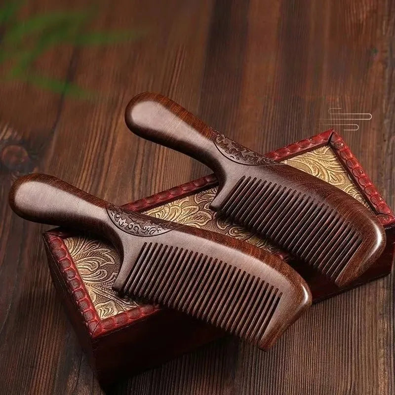 Natural Sandalwood Combs Solid Wood Carving Comb Anti-static Beard