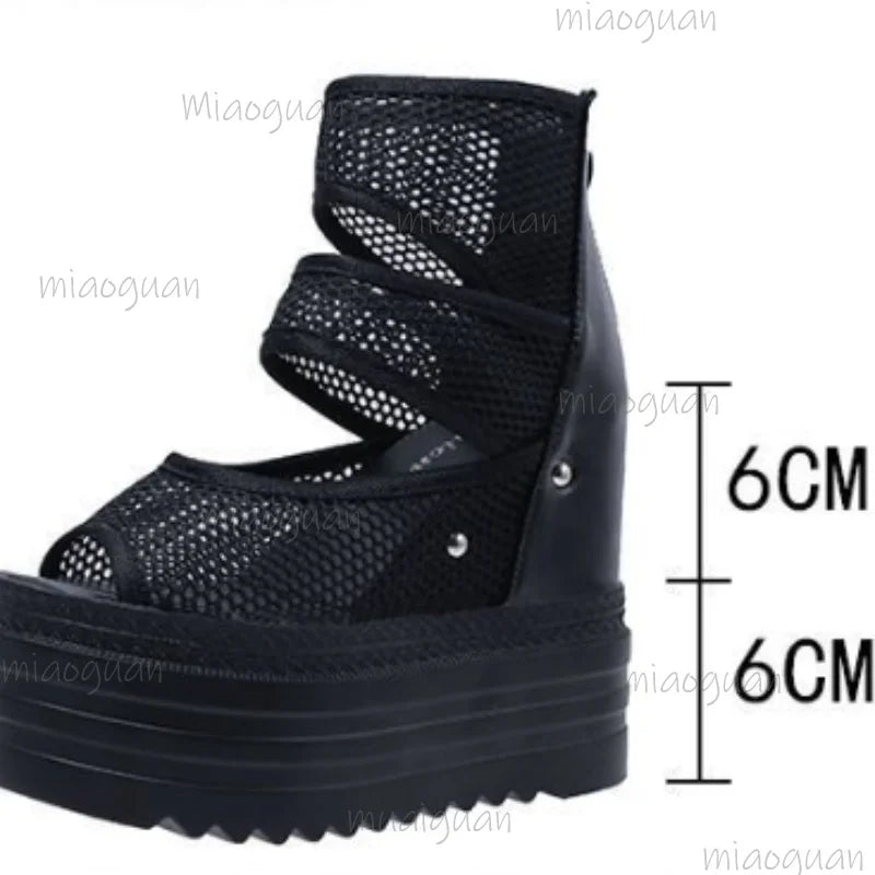 Women's 12CM Wedge Heel Mesh Peep Toe Ankle Boots | Roma Style