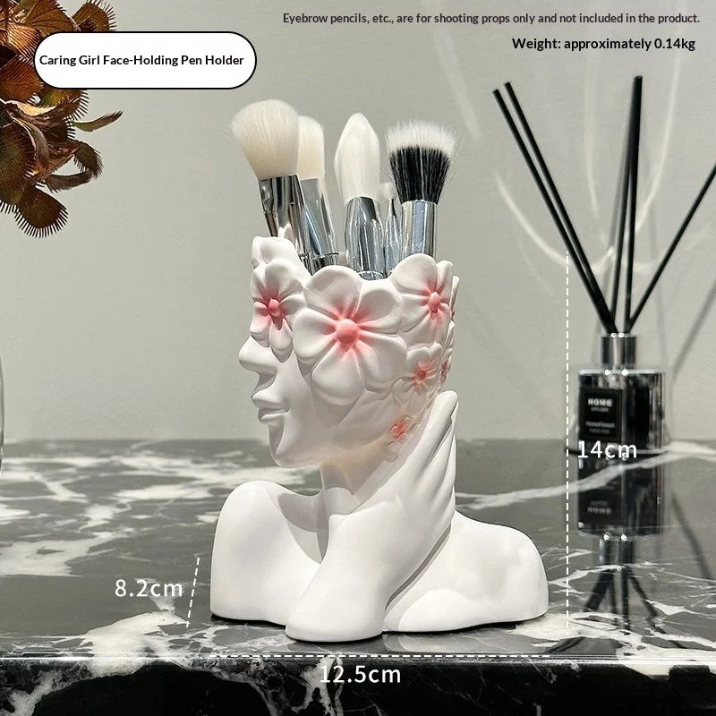 Nordic Face Holding Girl Makeup Brush Storage Cylinder Fashion