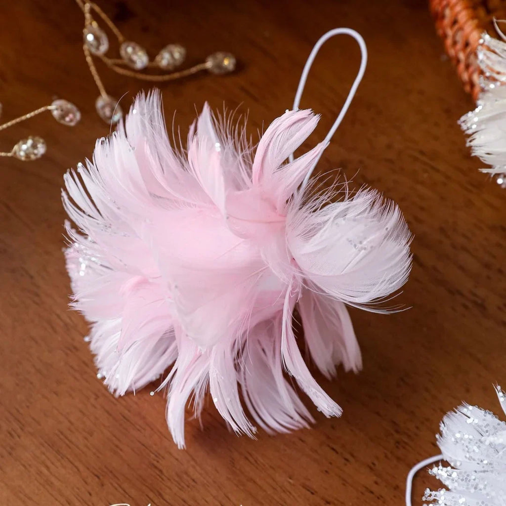 Pink White Feather Petal Glitter Christmas Foam Ball Ornament