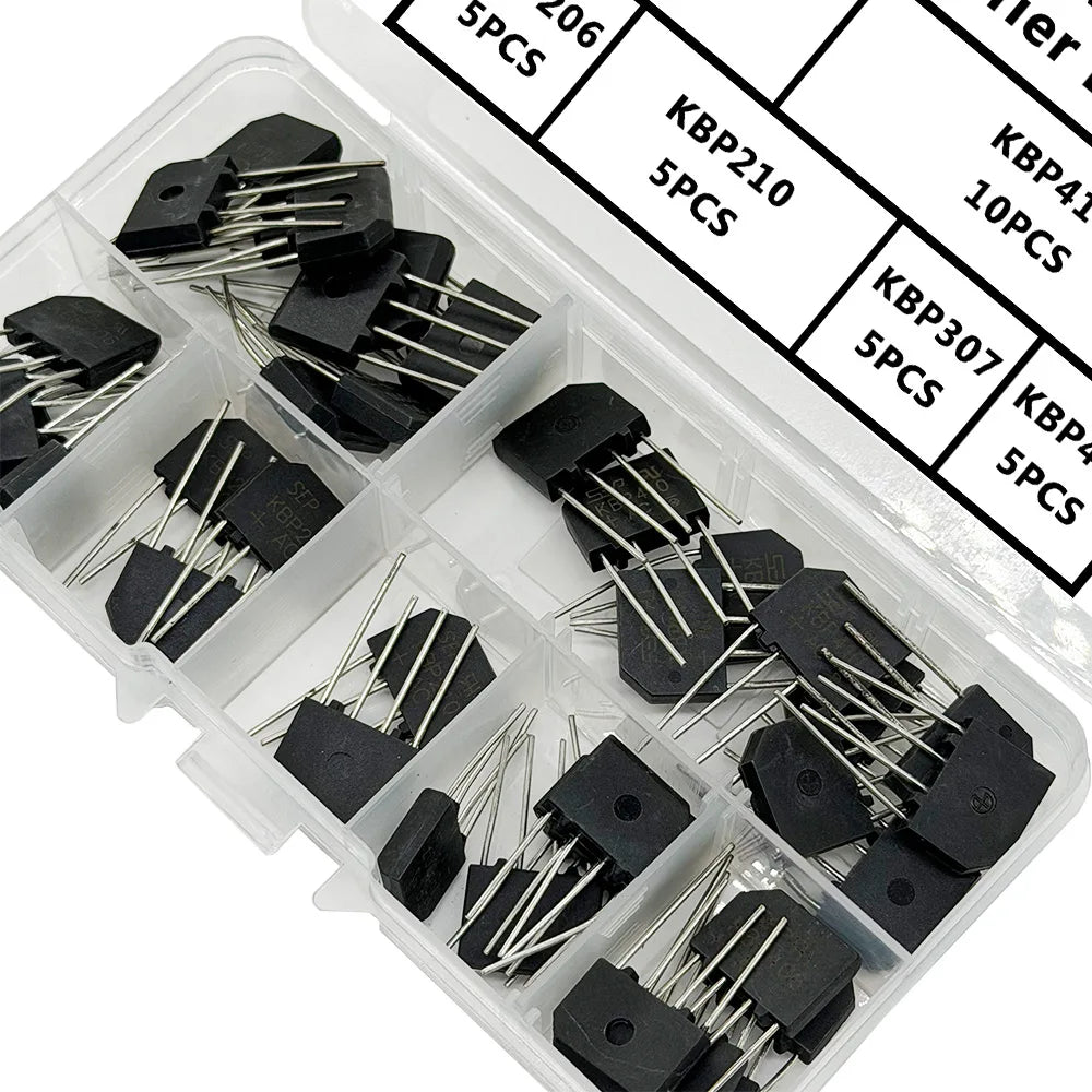 40-Piece KBP Rectifier Bridge Kit – 6 Values with Storage Box