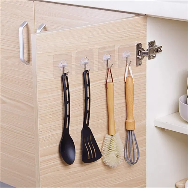 10-Pack Clear Self-Adhesive Wall Hooks | Stainless Steel