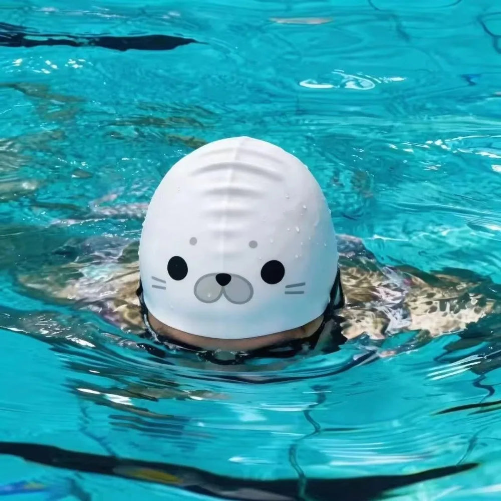 Silicone Cartoon Swim Cap – Waterproof & Elastic for Women