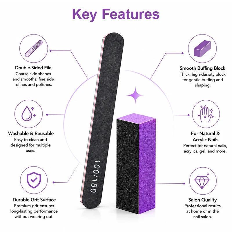 100/180 Grit Nail File & Buffer Block Set – Manicure Kit