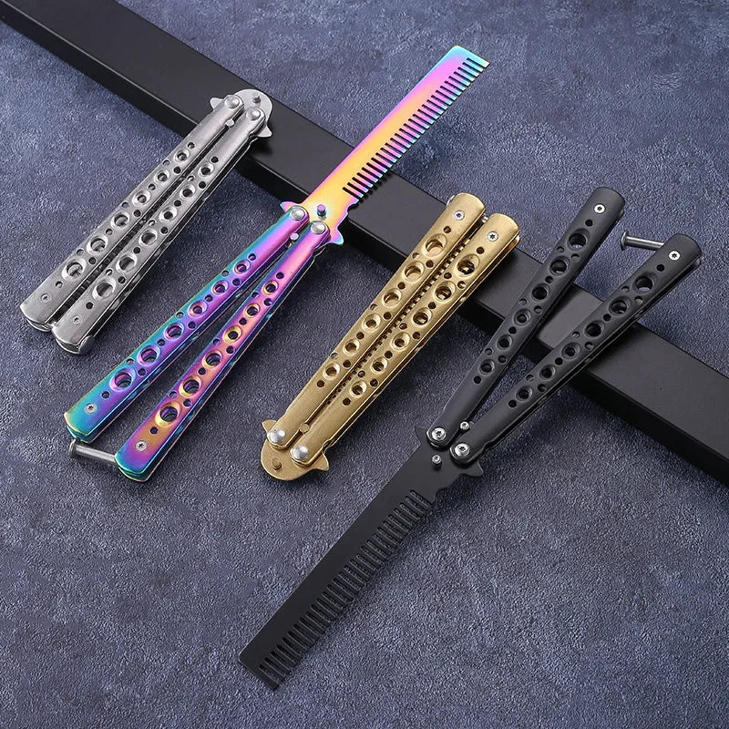 Folding Butterfly Comb – Stainless Steel Beard & Hair Styling