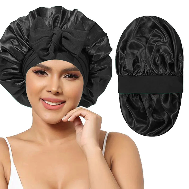 Elastic Ribbon Solid Shower Cap Wide Edge Round Bathing Hat
