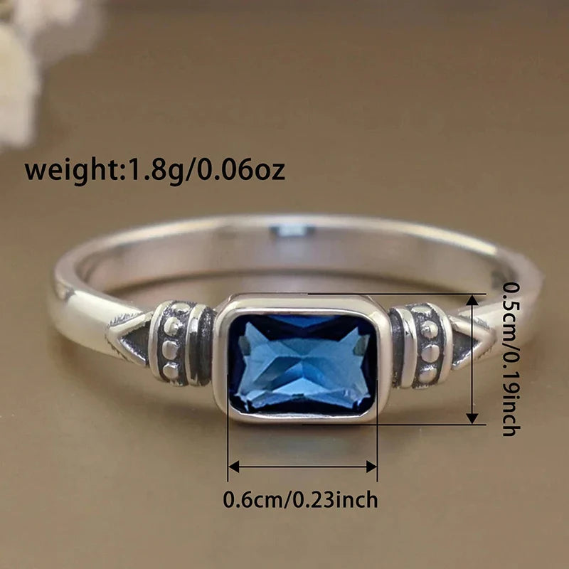 Huitan Vintage Blue CZ Ring – Women's Elegant Fashion Jewelry