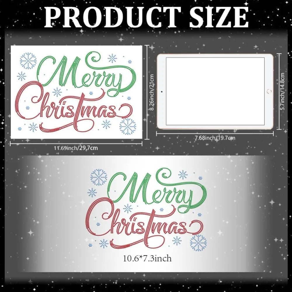 Christmas Glass Rhinestone Iron-On Appliqué Patch – 11.7x8.3"