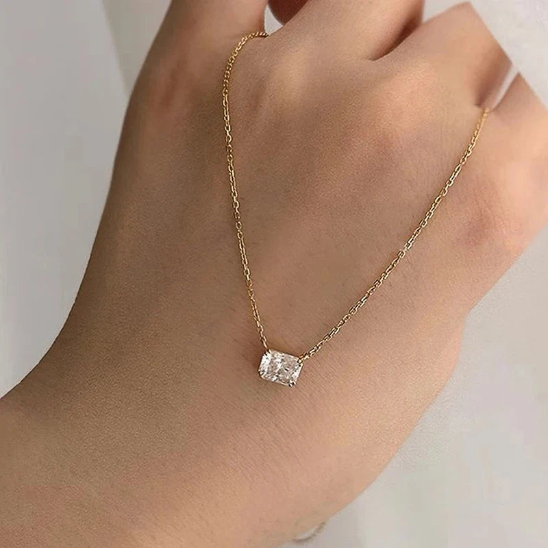 Huitan Minimalist CZ Rectangular Pendant Necklace – Gold Choker