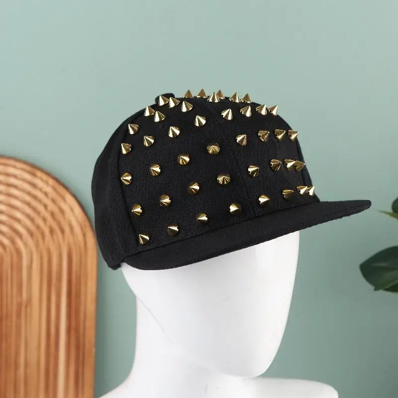 Rivet Stud Baseball Cap – Punk Rock Y2K Unisex Flat Brim Hat