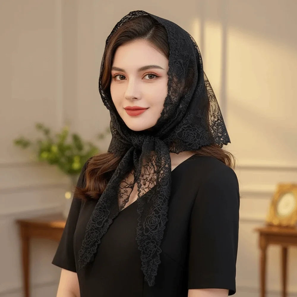 Floral Embroidered Silk Scarf & Hair Ribbon for Women