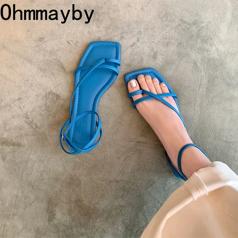 Women's Gladiator Flat Sandals – Open Toe Narrow Band Buckle