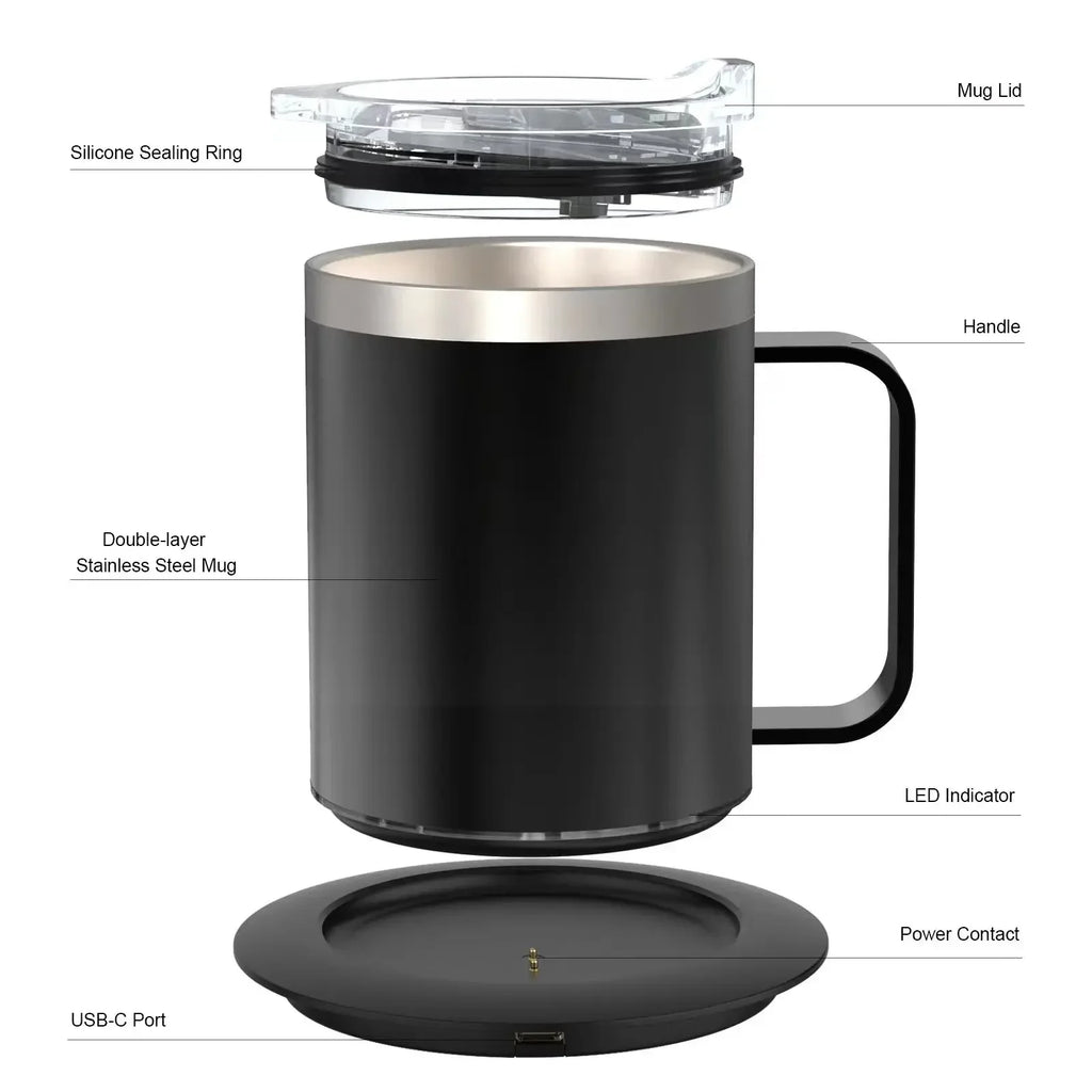 URGGU USB Heated Travel Mug 304 Stainless Steel 350ml 55°C