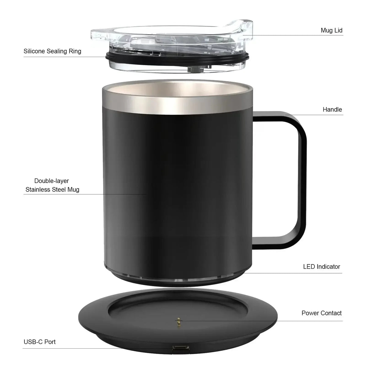 URGGU USB Heated Travel Mug 304 Stainless Steel 350ml 55°C