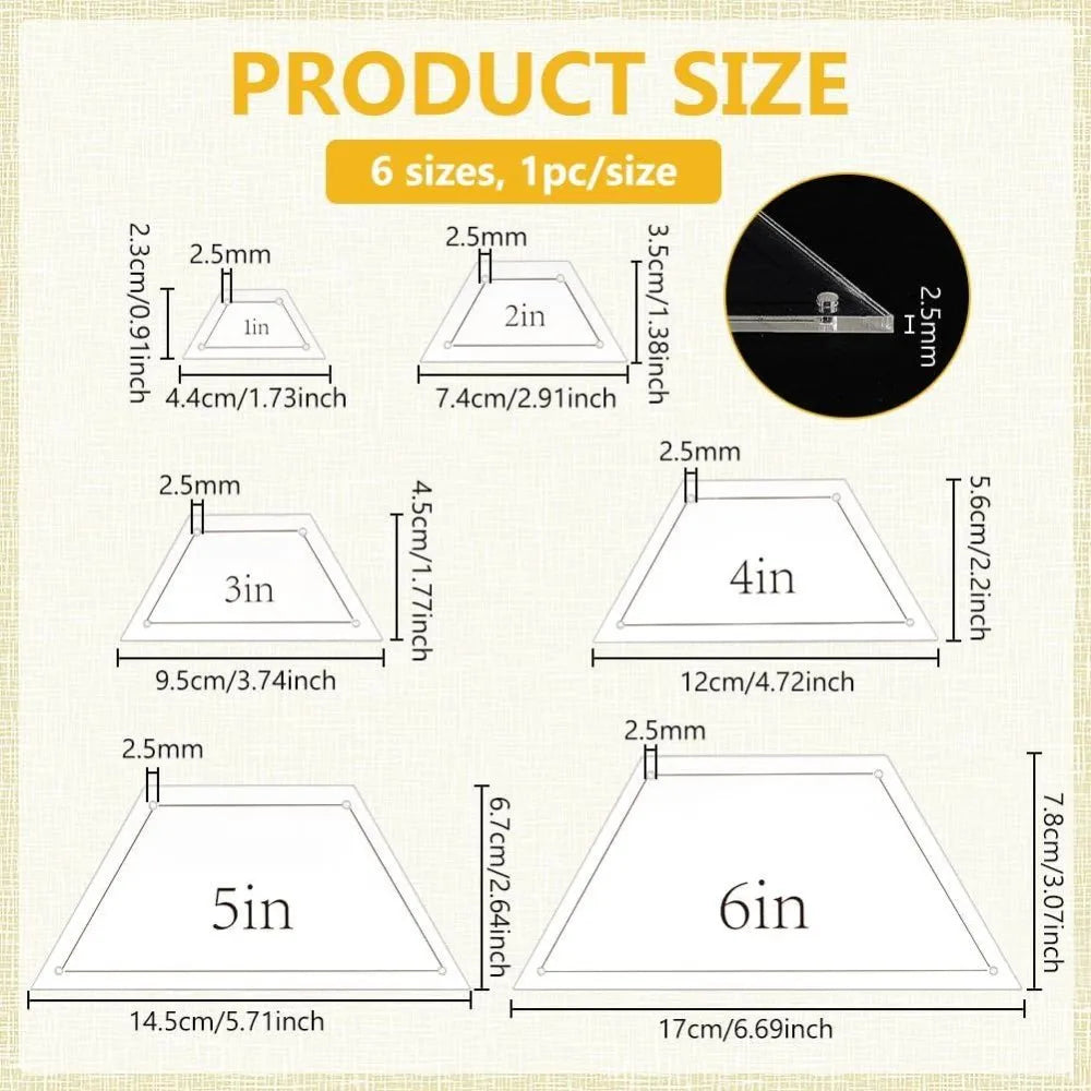6-Pc Acrylic Quilting Half Template Rulers Set – 1 to 6 Inch