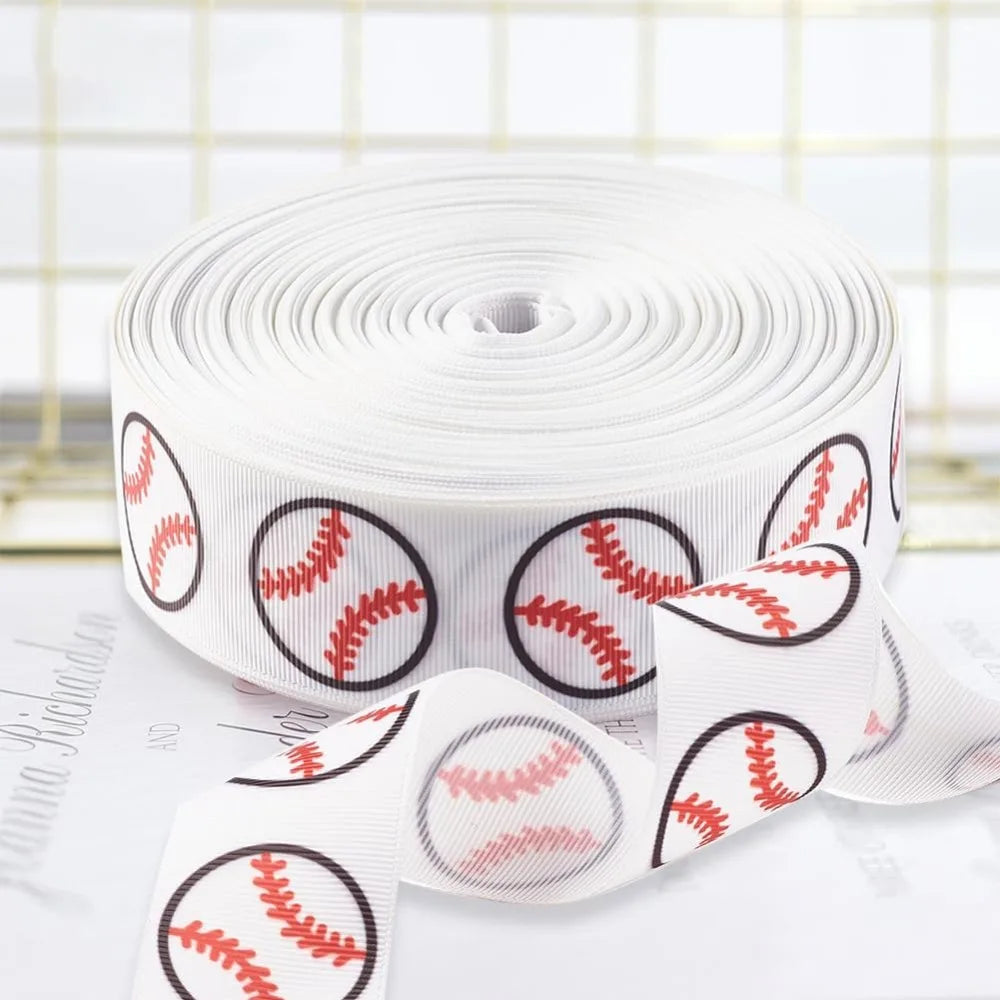 Baseball Grosgrain Ribbon 1 Inch 50 Yards – White Sports Print