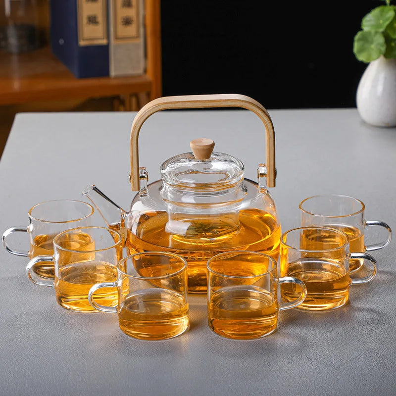 HMLOVE Boron Silicon Glass Teapot Chinese Tea Ceremony Transparent