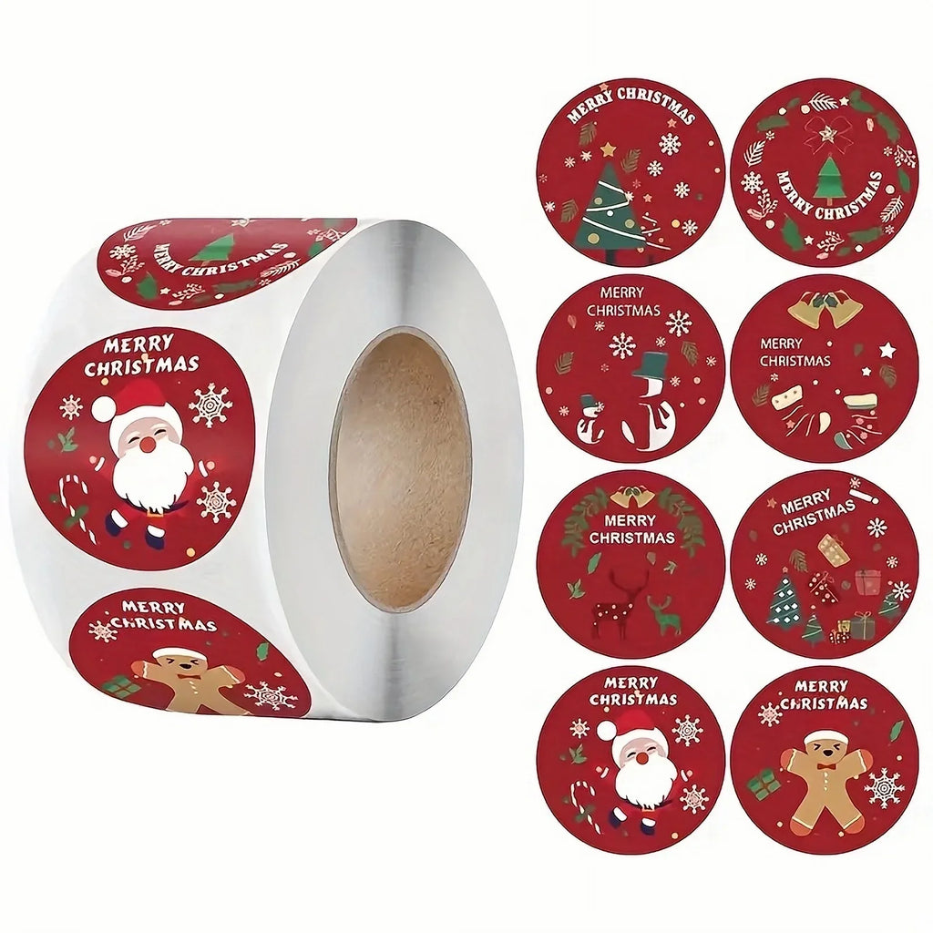 Roll Merry Christmas Stickers Themed Seal Label DIY Bake Wrap
