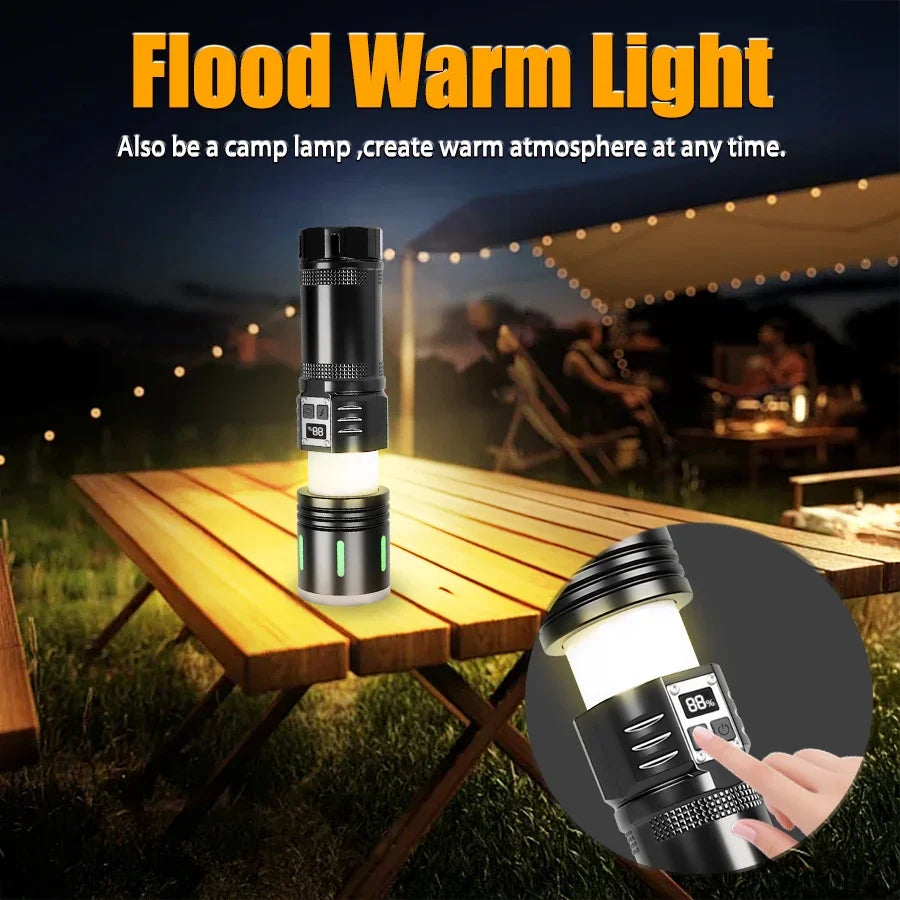 20W LED Flashlight 1000 Lumens Zoomable Rechargeable + Power Bank