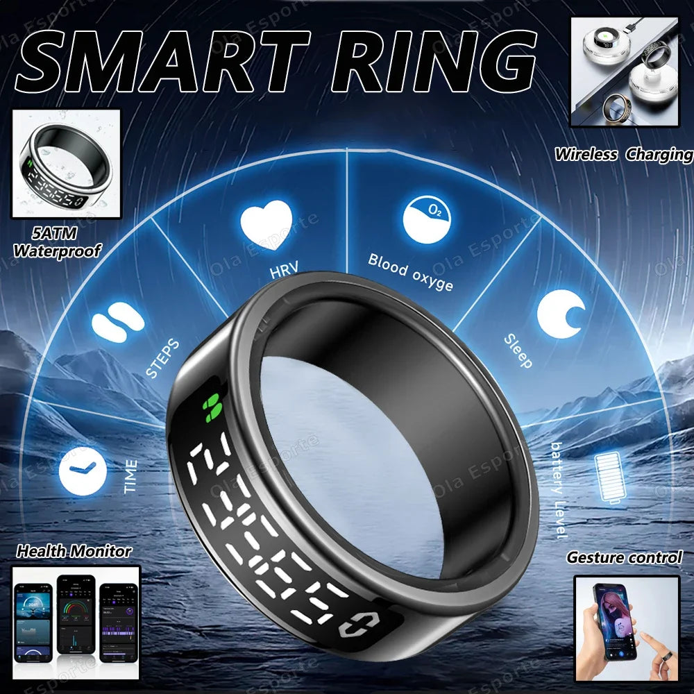 Ola Esporte R12 Smart Ring – LED Display, Heart Rate & SpO2, 5ATM