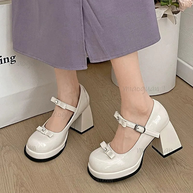 Women's Mary Jane Pumps – Butterfly-Knot Thick Block Heel