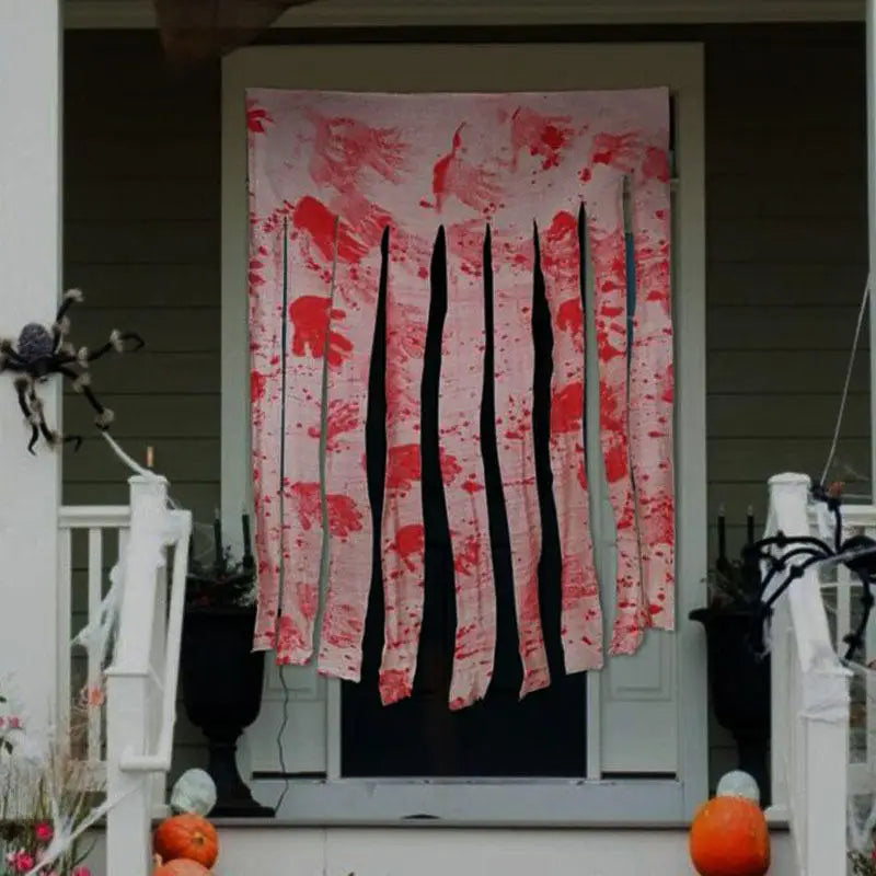 Halloween Bloody Handprints Door Curtain Scary Blood Stained Gauze