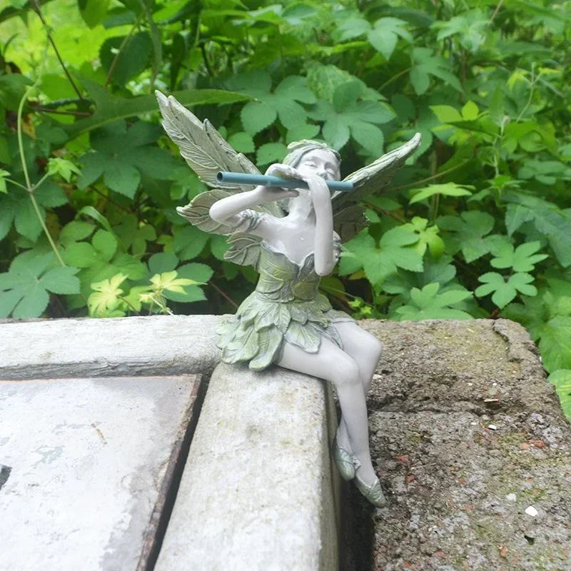 Flute Fairy Resin Garden Statue – Angel Sculpture Decor