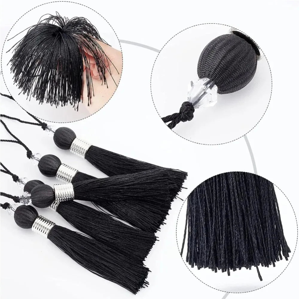 8 PCS Handmade Beaded Polyester Tassel Pendants – 9" Black