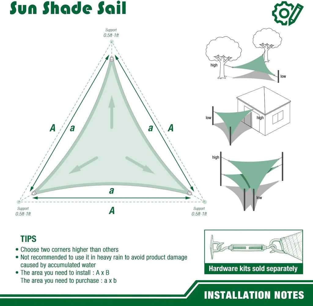 Triangle Sun Shade Sail Canopy – 98% UV Block Outdoor Cover