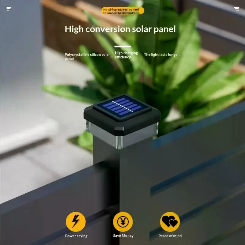 Solar LED Fence Post Cap Light IP65 Waterproof – Warm White