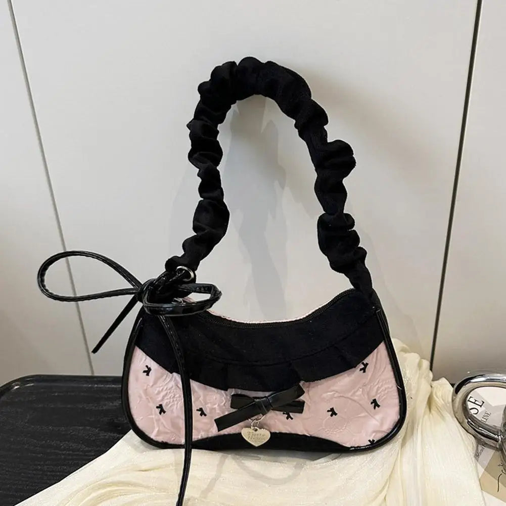 Y2K Checkered Lace Bowknot Shoulder Crossbody Bag for Women