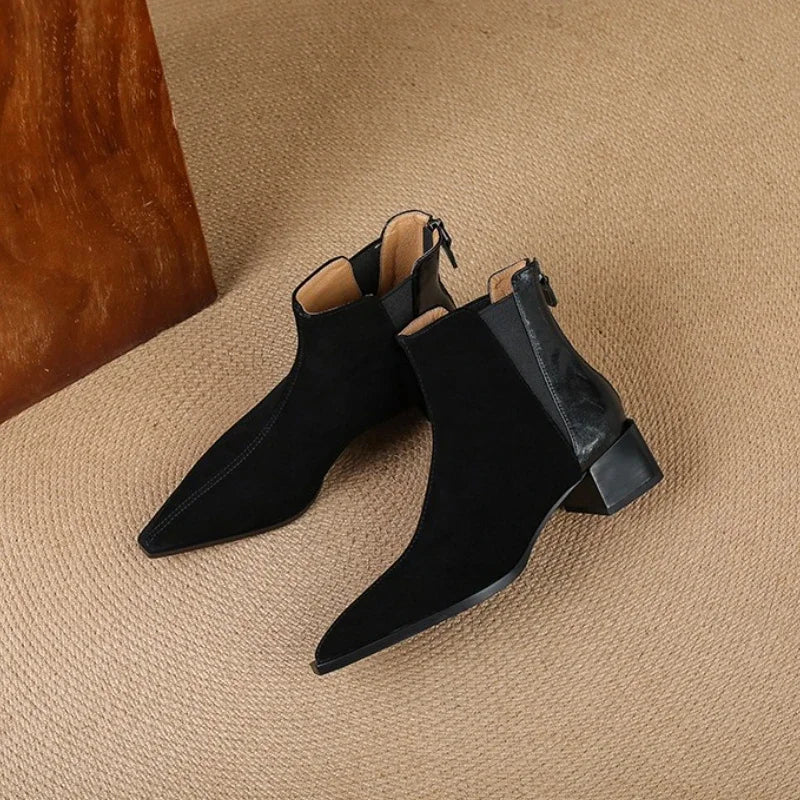 Women's Elegant Ankle Boots – Square Heel & Back Zip