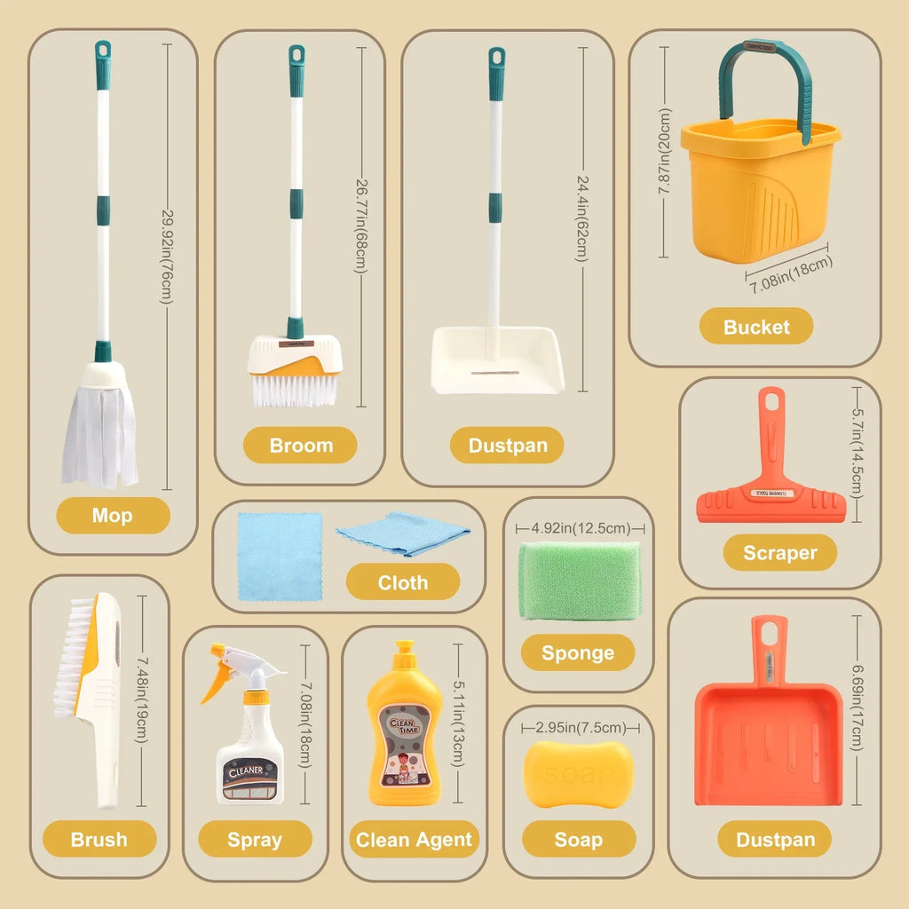 Kids Housework Supplies Cleaning Broom Dustpan Bucket Mop Play House