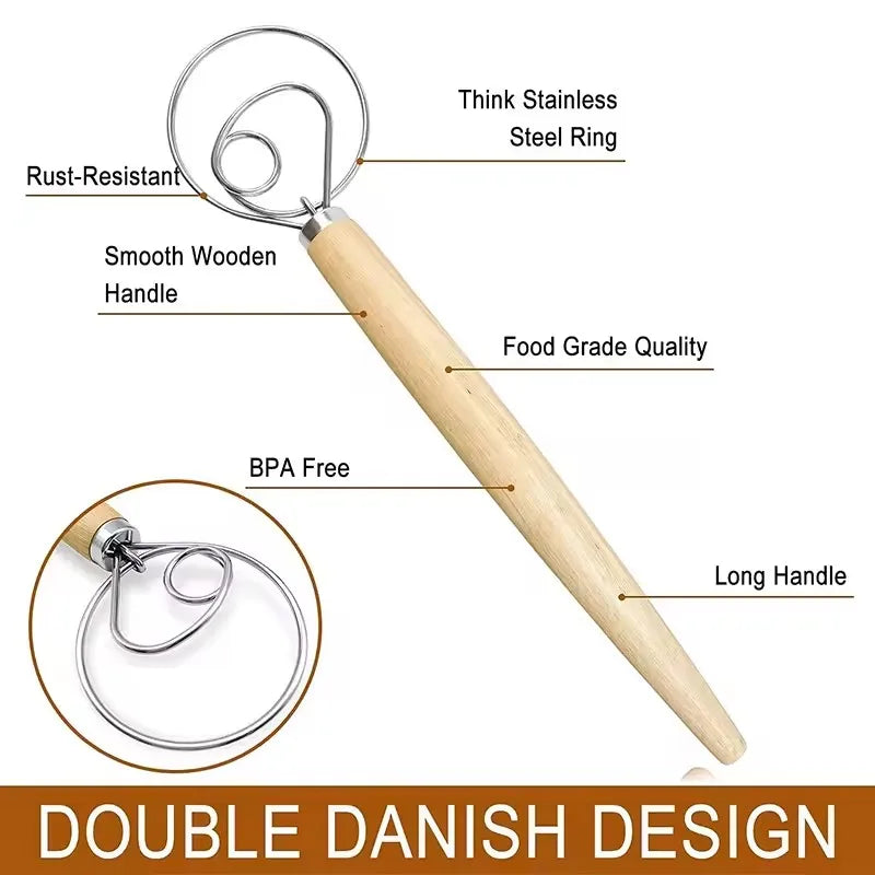 Danish Dough Whisk – Stainless Steel Bread & Pastry Mixer