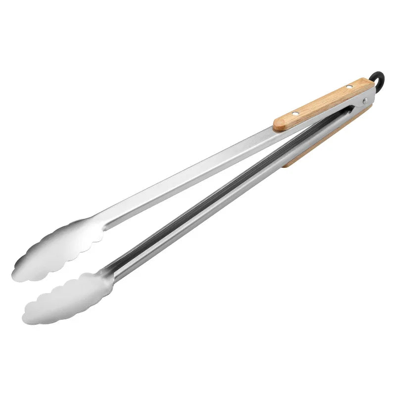 Stainless Steel BBQ Tongs with Heat-Resistant Wooden Handles