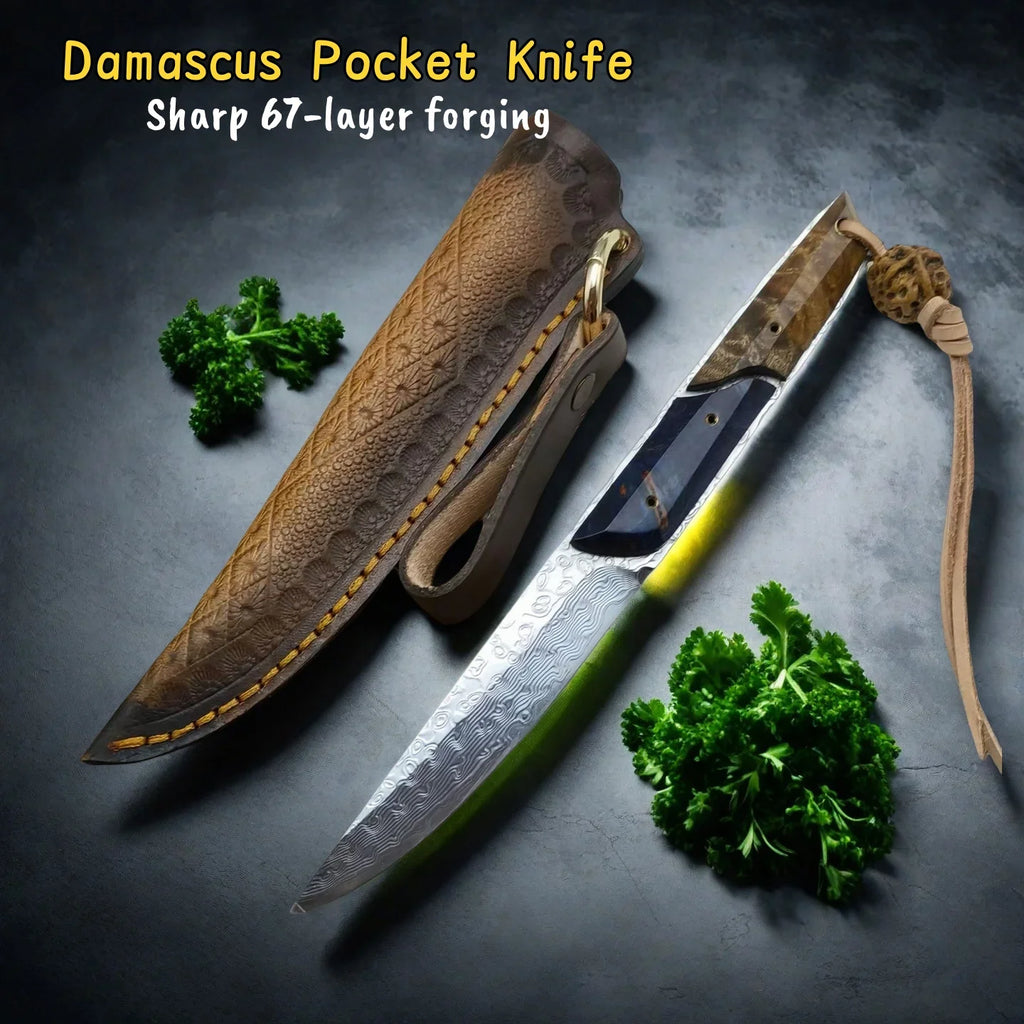 Damascus Steel Fruit Knife – SKD-11 Blade & Wood Handle