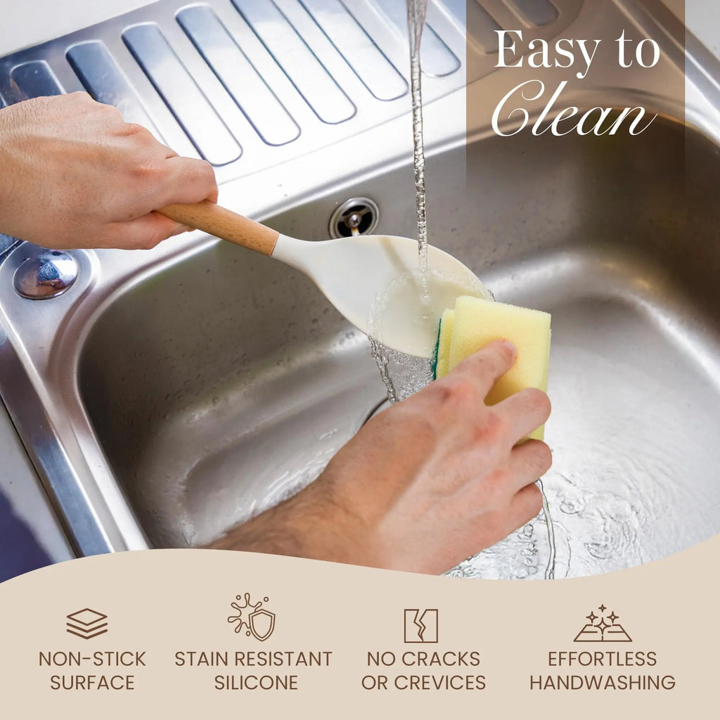 Silicone Kitchen Utensil Set – Wooden Handle Cooking Tools