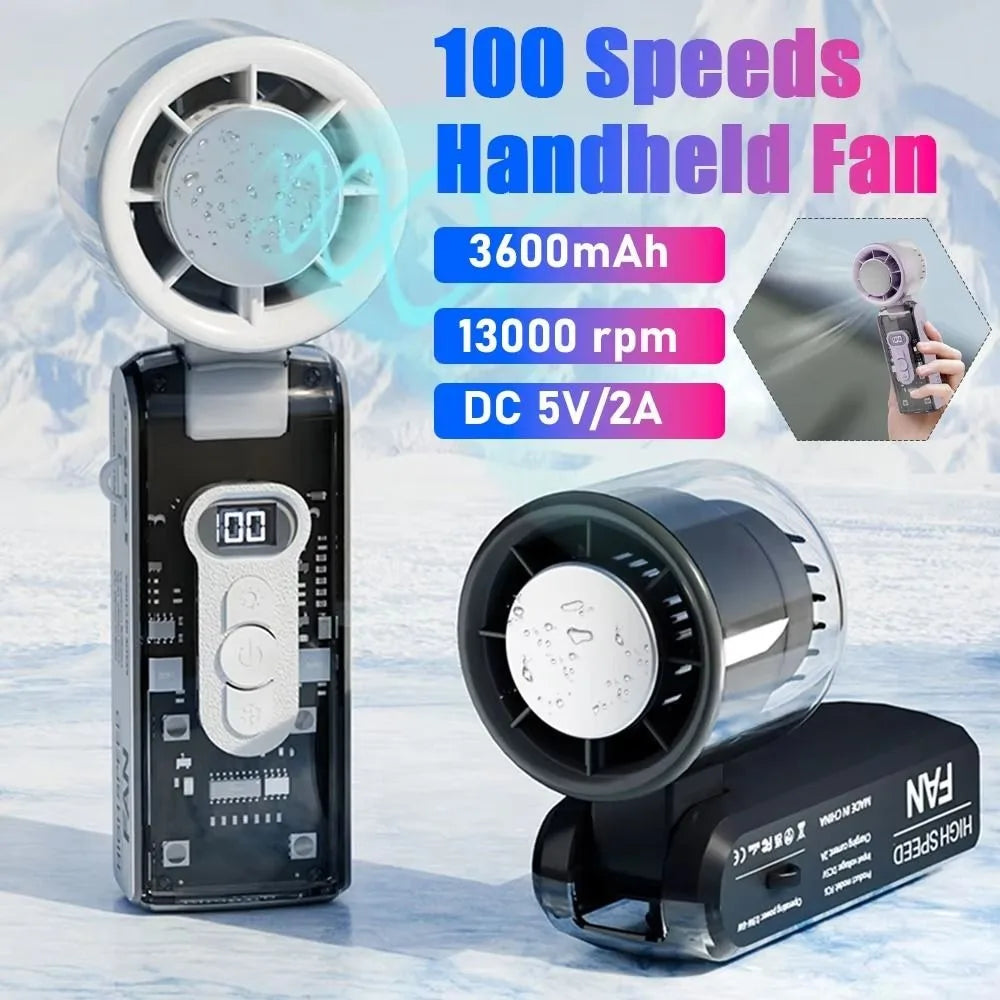 Foldable Mini Turbo Fan – 100 Speeds, LED Display, 12H Battery