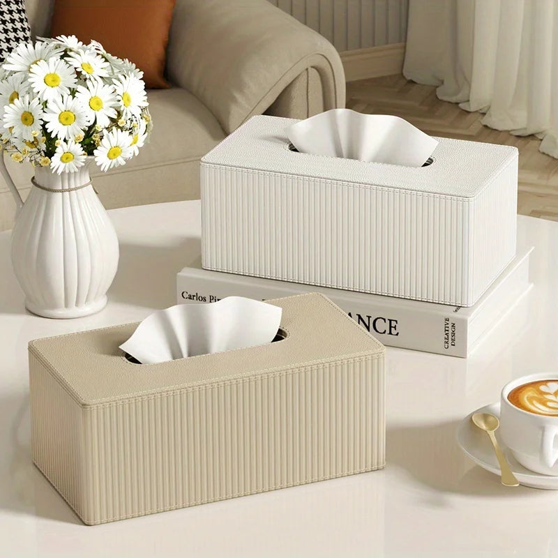 Luxury Leather Tissue Box Holder Striped Design 3 Colors Square Cover