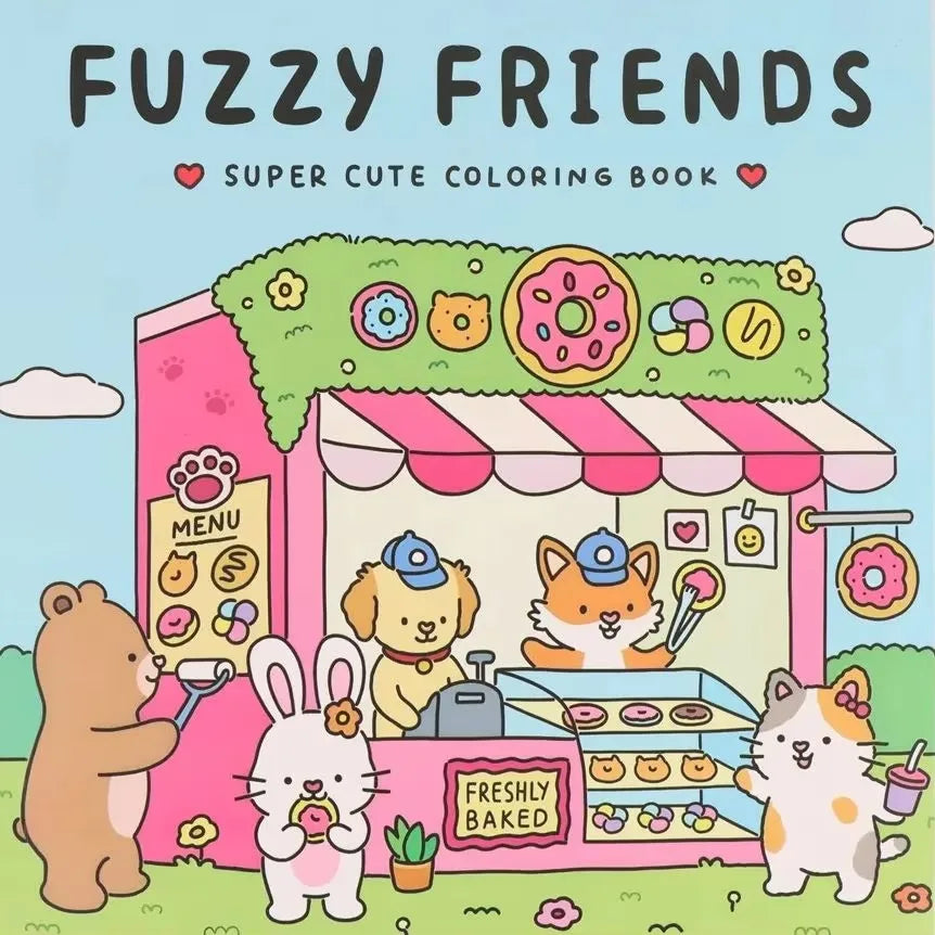 FUZZY FRIENDS Adult Coloring Book Adorable Creatures Cozy Hygge