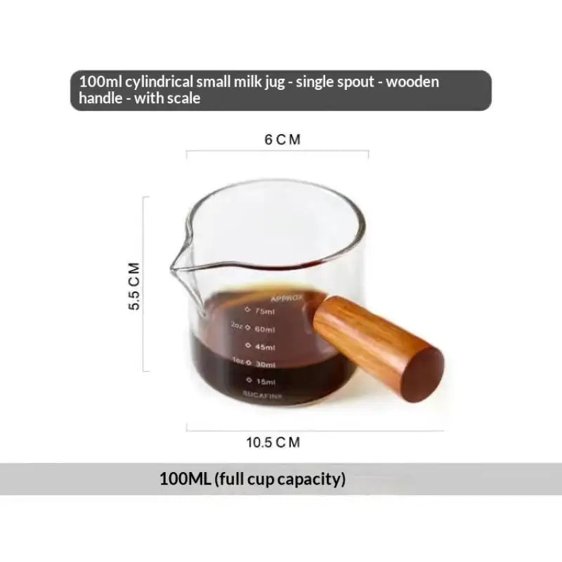 Glass Espresso Measuring Cup with Wood Handle | ml & oz